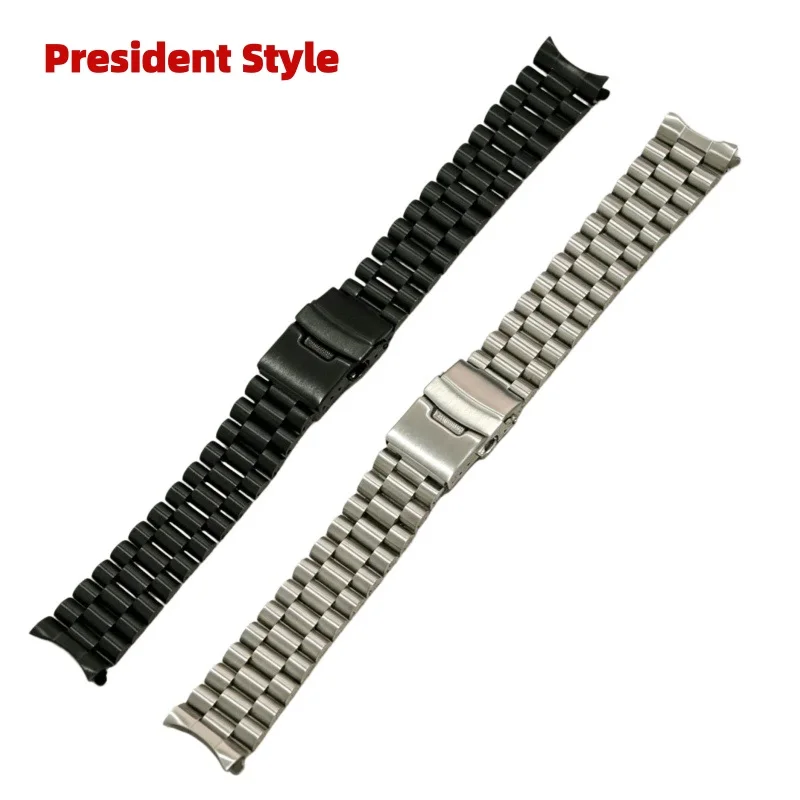 SKX007 009 20mm 22mm Stainless Steel President Jubilee Silver Black Curved End Watch Strap Band Fits For SKX 007 009 Dive Watch