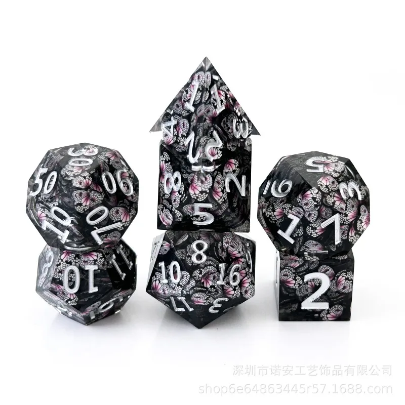 7Pcs/set 2023 New Foreign Trade Resin Sharp Angle Butterfly Dice Heart Color Multi Faced Number