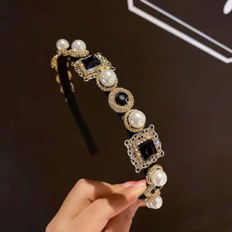 Wholesale New Gem Baroque Headbands For Women Girl Rhinestone Diamond Luxury Hair Accessories Geometric Crown Flower Hairbands