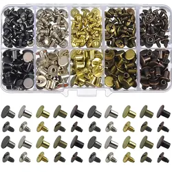 150 Sets Round Flat Head Screws Buttons Metal Screwback Studs Rivets for Leather Crafting 8MM (Mixed in Box)