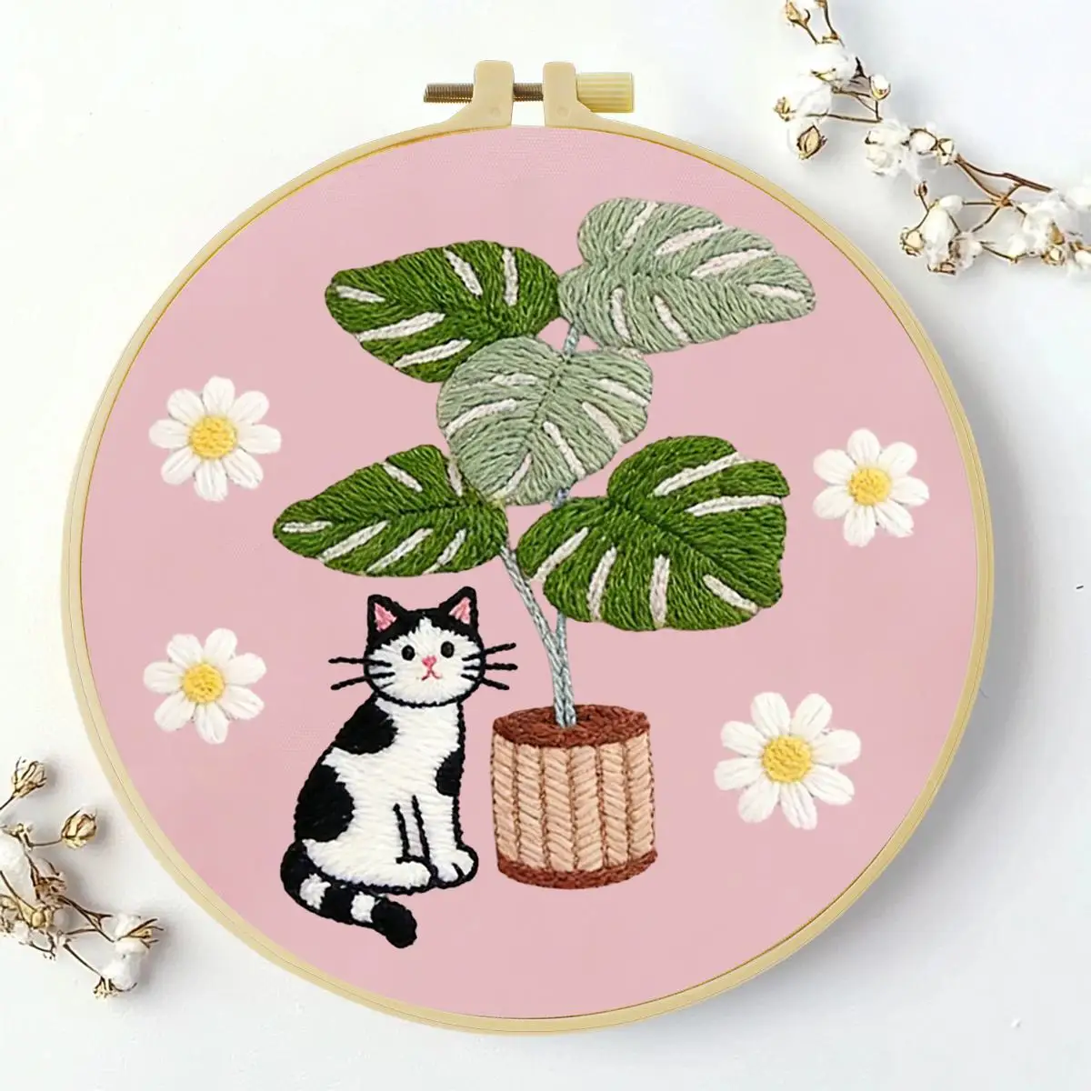1 Stück 20X20CM/15X15CM 7,87/6,3 Zoll Die Katze im Topf Stickerei Starter-Kit DIY-Kit DIY-Stickerei-Set Handarbeiten – Detail 2