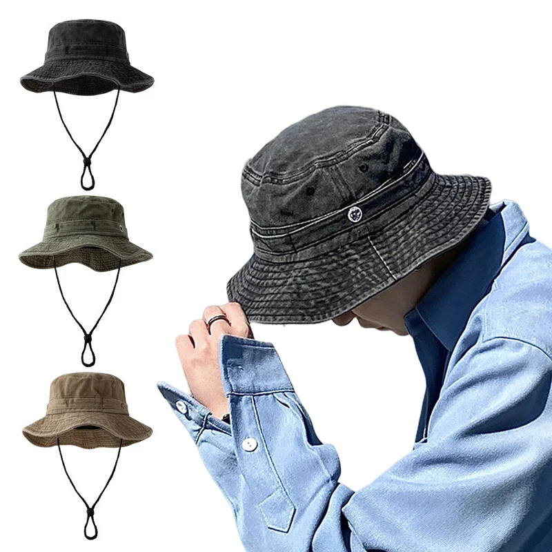 Fashion Women Men Solid Vintag Bucket Hat Panama Fisherman Cap Hat for Fishing Riding Climbing Picnic