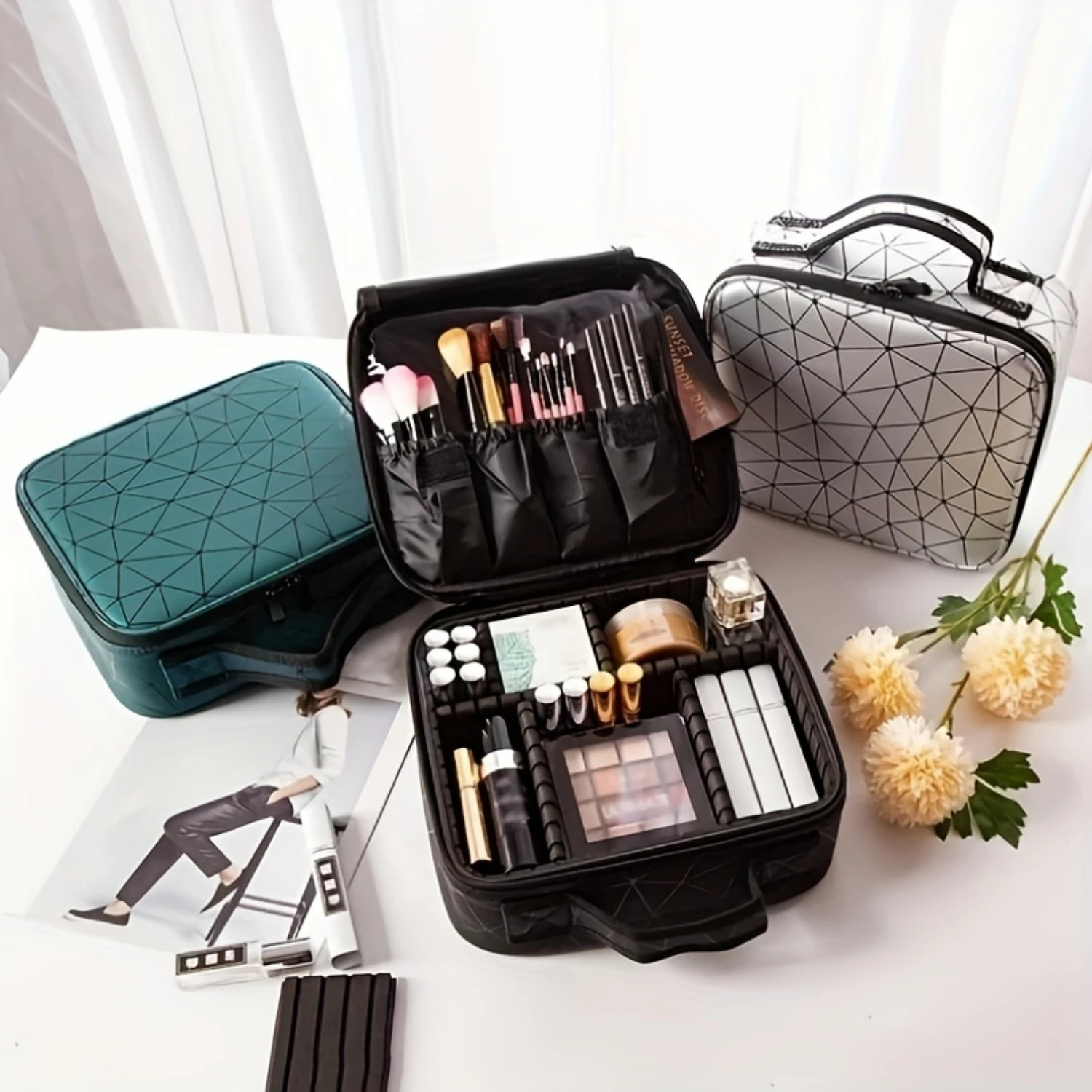 Simple Portable Geometric Patten Bag, Travel  Makeup Bag, Lightweight Makeup Bag Luxury make up Makeup drawer Blind box Organize