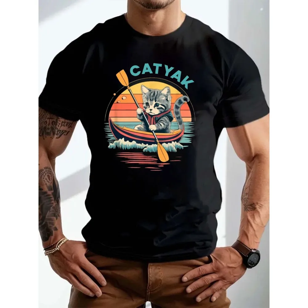 

Футболка с милым котом, каякинг, забавная футболка с животными, хлопковая летняя рубашка унисекс, уличная футболка для любителей приключений, каноэ, катание на лодках, идея подарка для мужчин с коротким рукавом