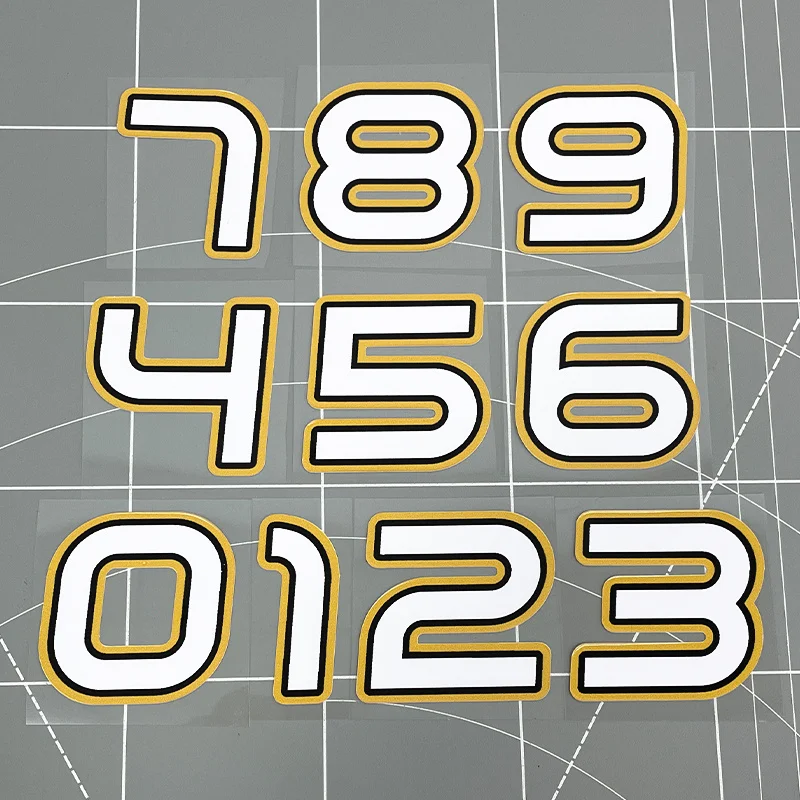 

Набор из 10 наклеек с цифрами 0-9 для мотоциклов, оранжевые контуры, водонепроницаемые виниловые наклейки для шлемов и скутеров