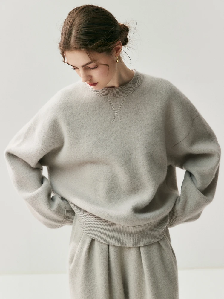 Stile sportivo di lusso 100% maglione di cashmere Felpa da donna Autunno Inverno caldo con cappuccio Pullover O-Collo lavorato a maglia Allentato Casual Top