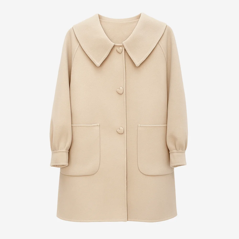 Cappotto di lana di media lunghezza alla moda da donna colletto ribaltabile cardigan chic a maniche lunghe autunno inverno top da donna cappotti antivento da donna