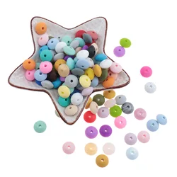 Fkisbox 300PCS Flat Silicone Teething Beads Lentils Teethers Bead Diy Food Grade Silicon Beads Decorative Bracelet Beads 12*7MM