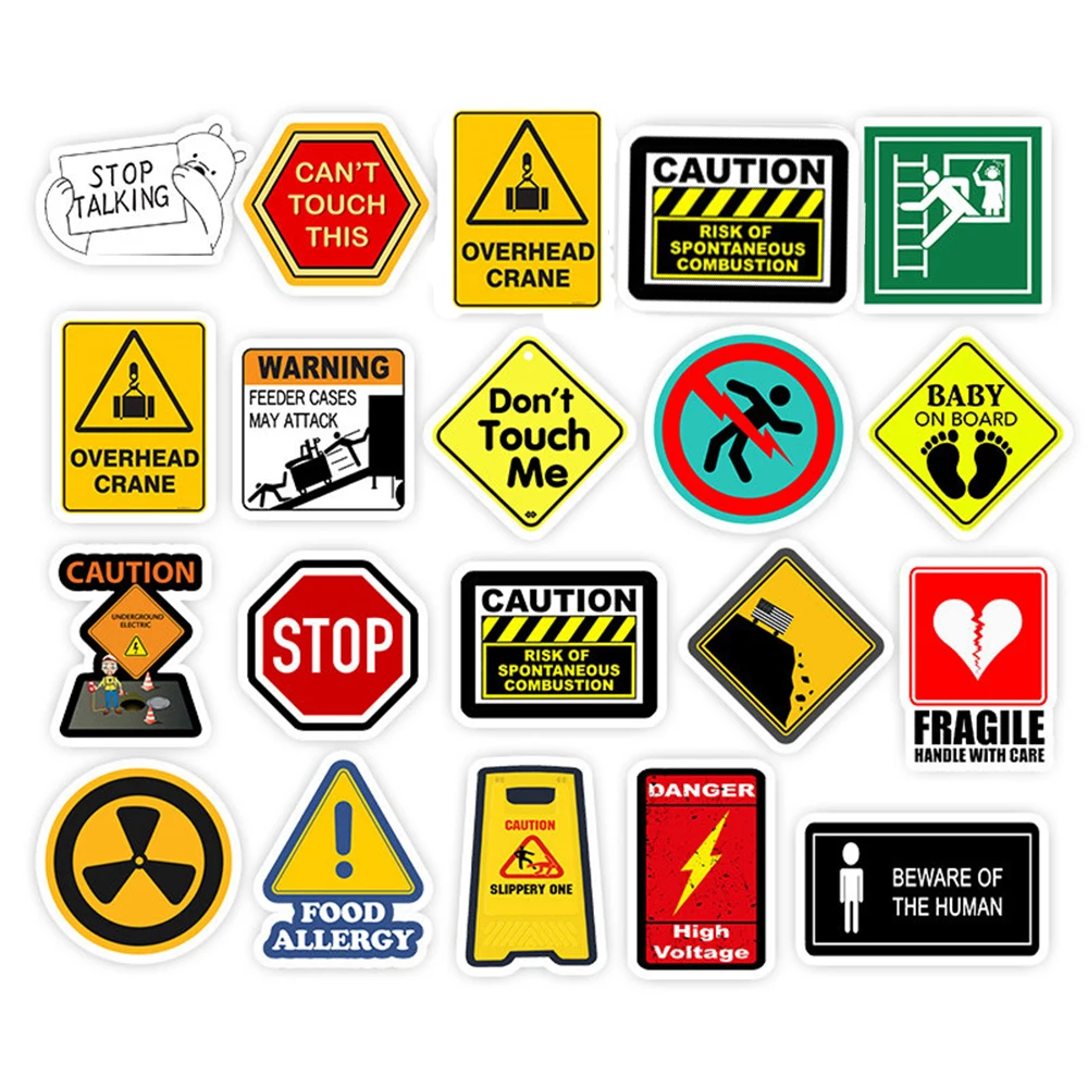 10/30/50pcs Warning Stickers Danger Banning Decals for Motorcycle Helmet Phone Laptop Bike Stationery PVC Waterproof Sticker Toy