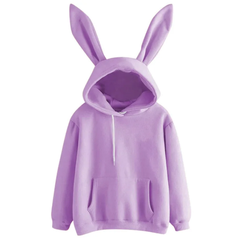 2025 Autumn Winter Women Hoodies Kawaii Rabbit Ears Fashion Hoody Casual Loose Solid Color Warm Sweatshirt Hoodies For Women