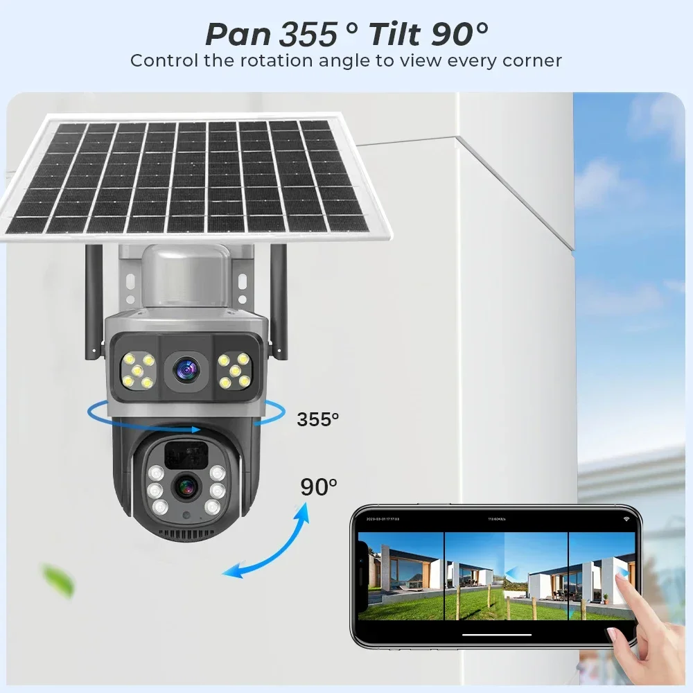 Imagem -05 - Câmera Solar Impermeável 360 Câmera ip Visão Noturna Colorida Áudio Bidirecional Lentes Tela 4g Cartão Sim sem Fio 4k V380 Novo