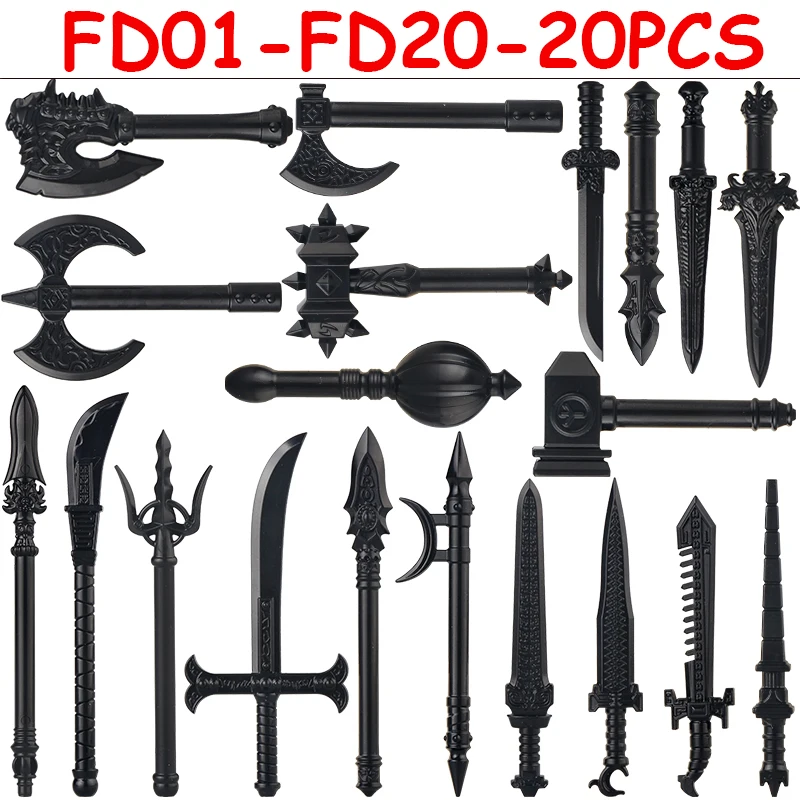 MOC Military Medieval Weapons Building Block Figures Soldier Accessories Bow Arrow Spear Crossbow Hat Axe Feather Mini Brick TOY