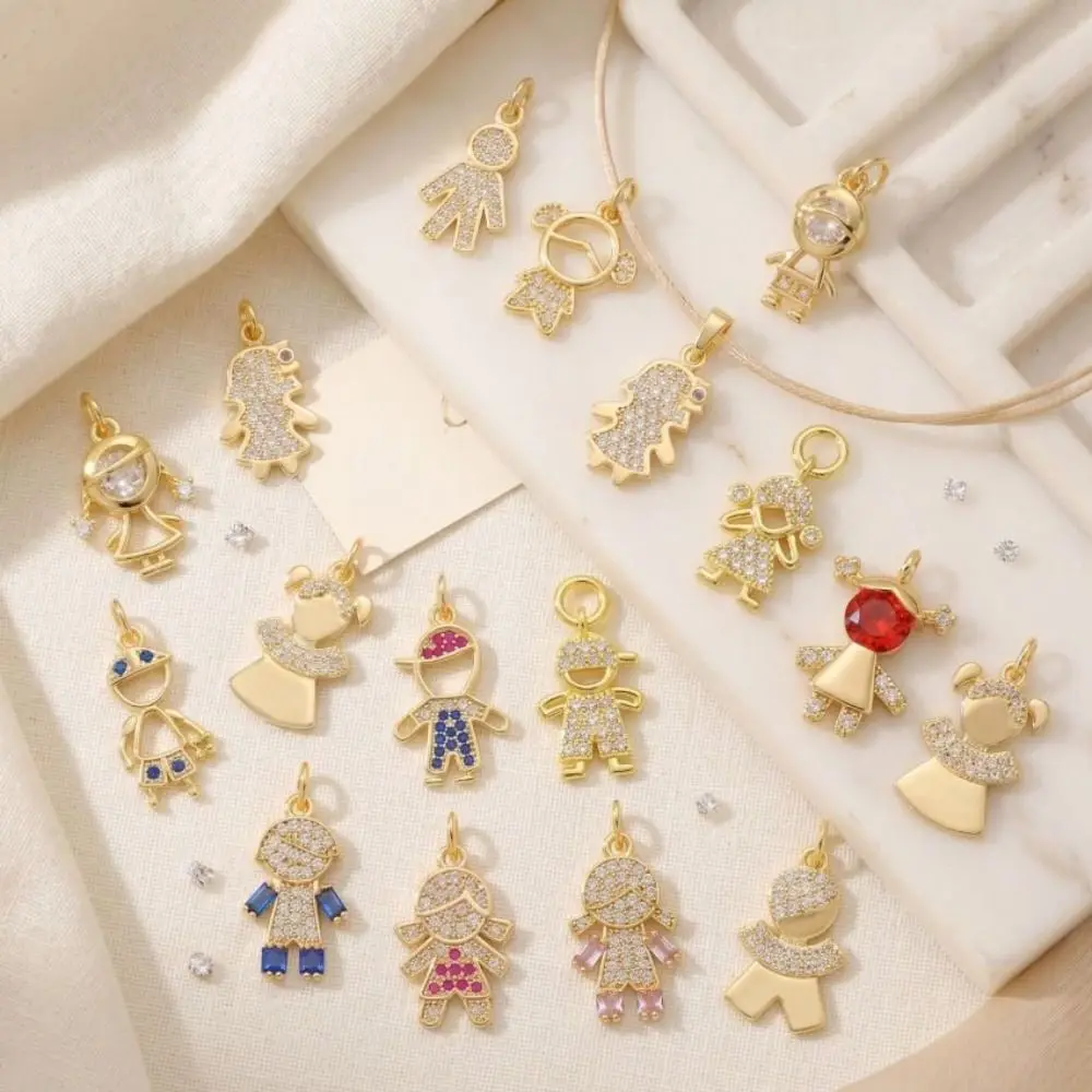 Boy Girl Brass Pendants Brass Base 18K Gold Plated Gold Plated Charms Clear Cubic Zirconia Earring Compatible Micro Pave Charms
