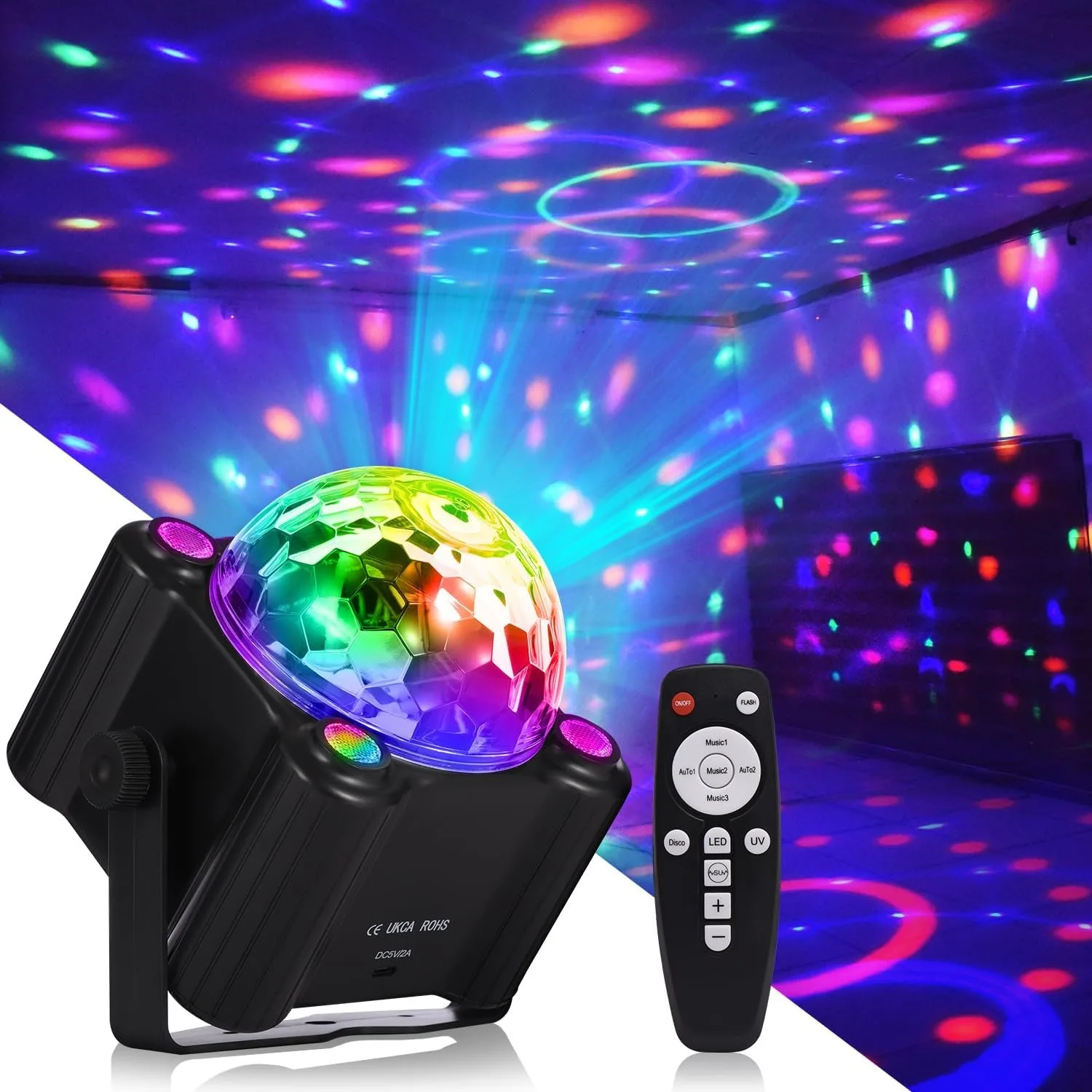 Disco Ball Light, Dj Sound-Activated Led Disco Light (6 Colors), Suitable for Home Room Parties, Birthdays, Karaoke, Halloween, Christmas, Weddings, Performances, and Club Decorations