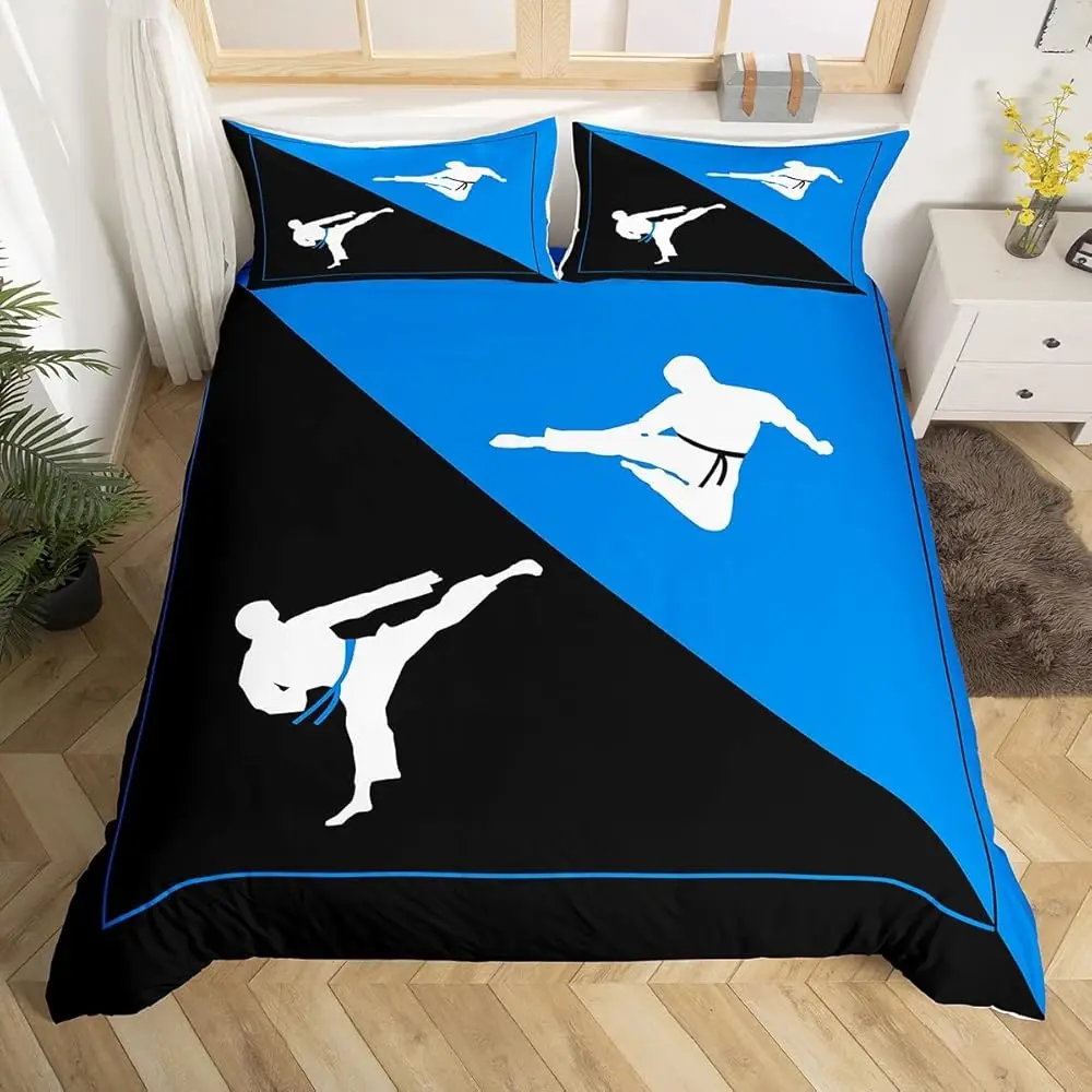

Пододеяльник для тхэквондо, детский комплект постельного белья в японском стиле, пододеяльник для кунг-фу для декора комнаты мальчиков и девочек, черный и синий, легкий, в стиле Lightwe