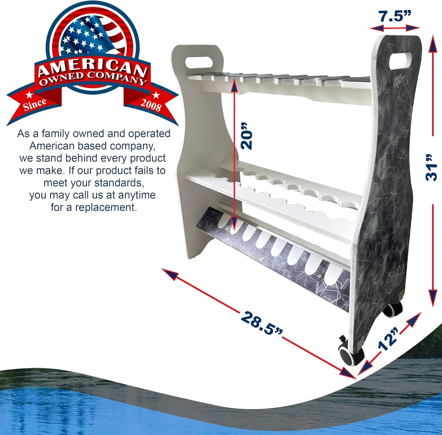 Creek Creations Reel Salty Offshore and Inshore Waterproof Marine Grade 16 Rolling Fishing Rod Holder Dock/Garage Storage