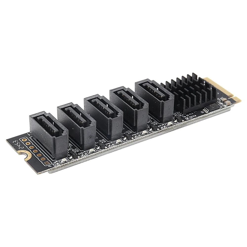 M.2 PCIE Adapter PCIE3.0 X2 16Gbps 5 SATA3.0 6Gbps Riser Card Plus Heat Sink for OS X/Linux/Windows High Work Efficiency