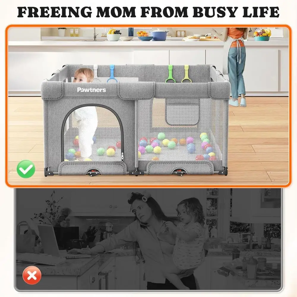Portable Folding Playpen for Kids: 50 x 50 x 27, Outdoor & Indoor Play Area, 50PCS Ocean Balls, 4 Handles