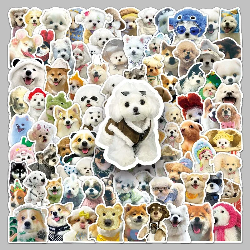 100pcs Cute Dog Stickers Cute Pet Funny Emoticon Pack Animal Puppy Waterproof Decorative Hand Account Stickers for Friends