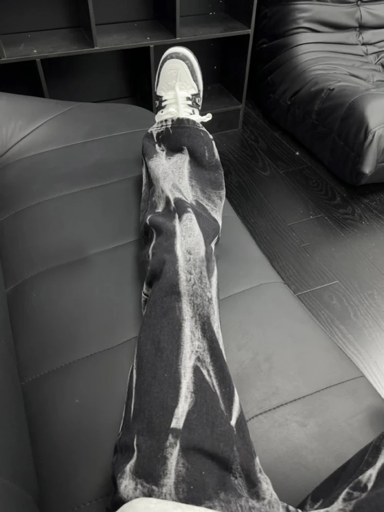 

Waed Tie Dye Men's Summer Casual Straight Leg Loose Fit Jeans Workwear Tapered Leggings mid Low Waist Zipper Closure