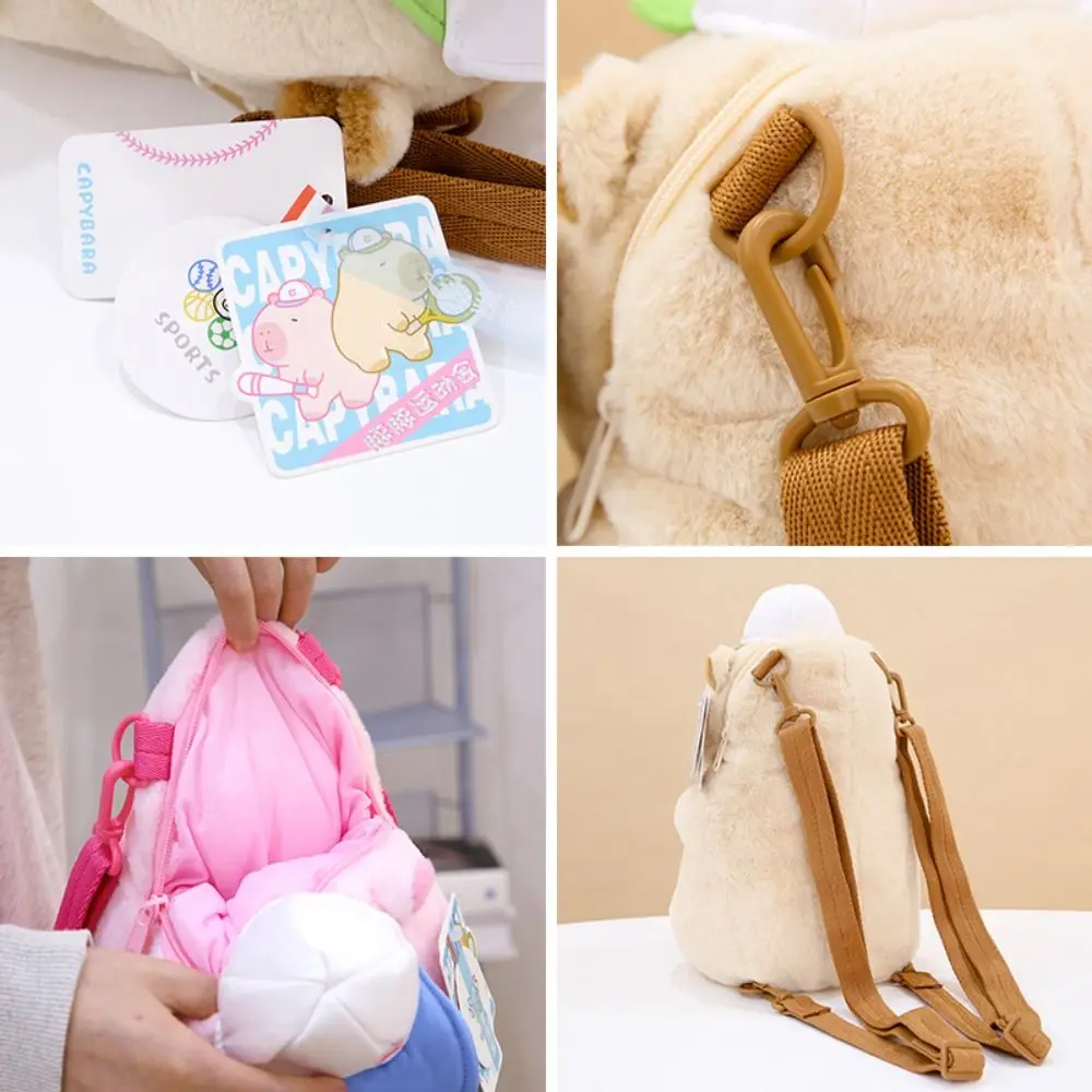 Animaux poupée sport Capybara sac à dos en peluche fermeture éclair peluche Capybara sac à bandoulière en peluche sac de rangement cosmétique porte-monnaie