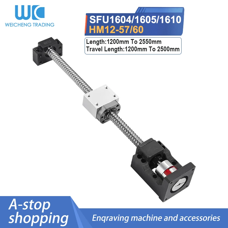 1PC Ball Nut Screw Servo Stepper Motor SFU1604/1605/1610 End Machined 1200mm-2550mm Flang Nut BF12+DSG16H+Coupler for CNC Parts