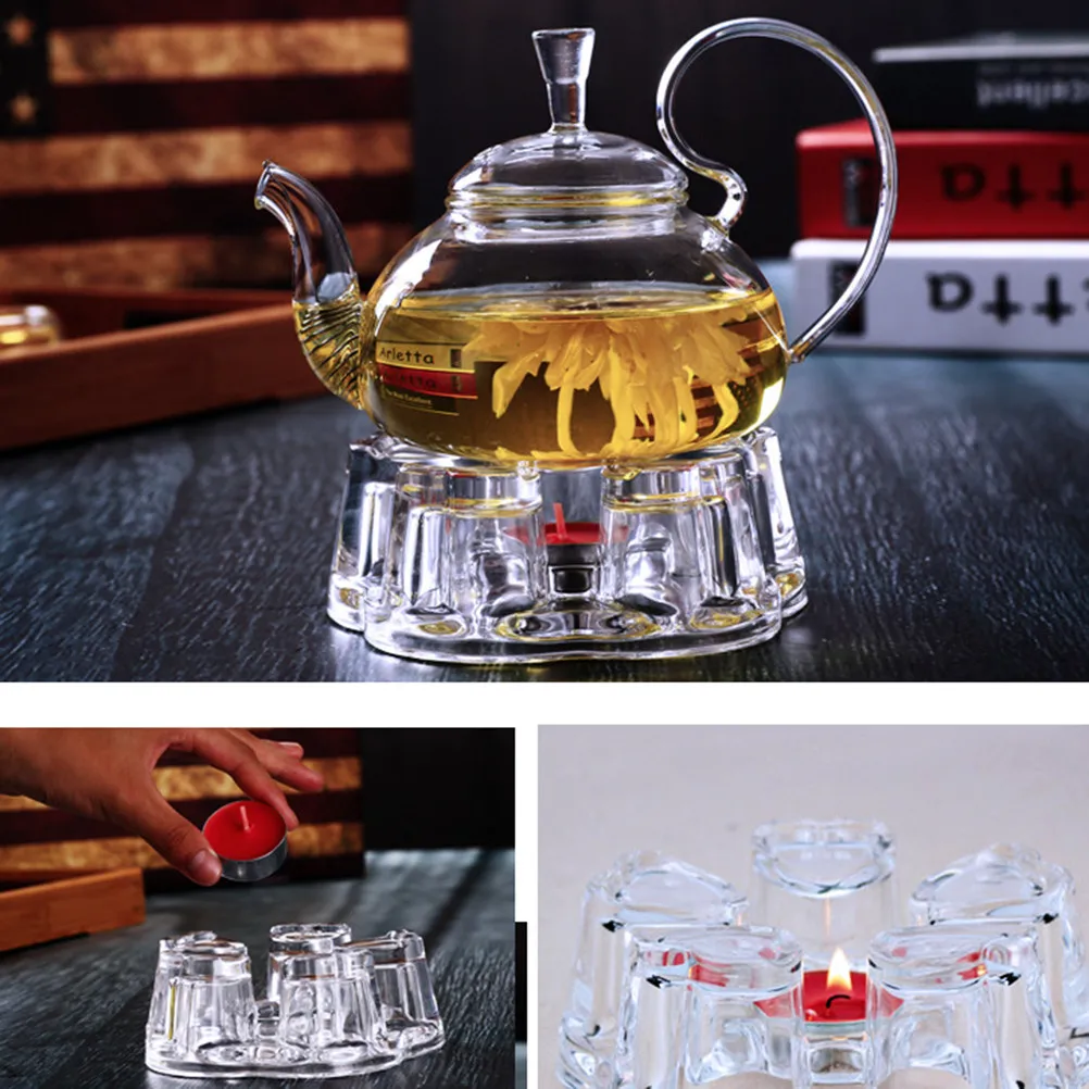 Heart Shape Glass Tea Pot Base Stylish Insulated Furnace Base Creative Glass Heating Stand for Warm Preservation