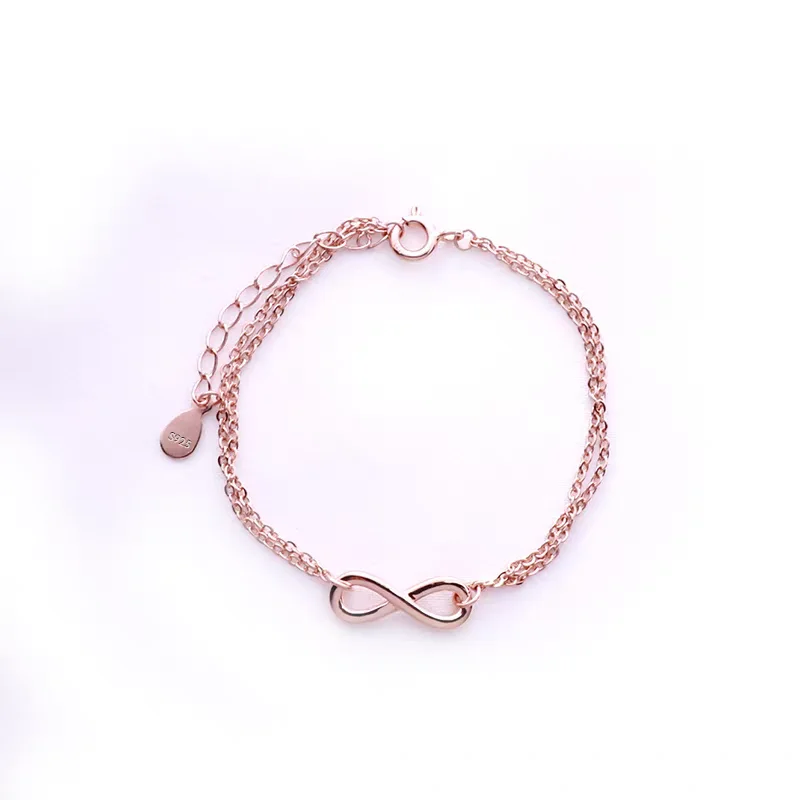 925 Sterling Silver Geometric Infinity Symbol Bracelet Korean Version Fashionable Simple Exquisite Jewelry Gift for Women