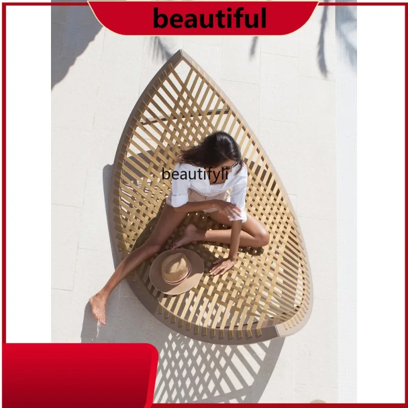 

Outdoor rattan teak bed balcony leisure waterproof courtyard creative outdoor bed h