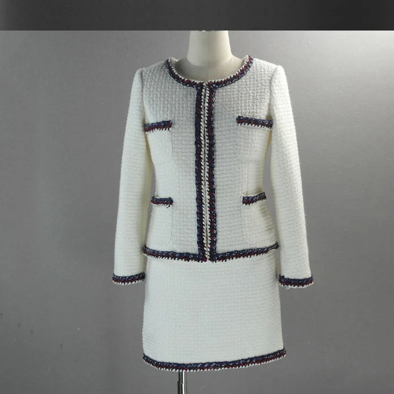 tweed jacket coat + shorts / skirt suits Hand-woven custom autumn / winter women's new woolen suit ladies fashion 2 piece suit