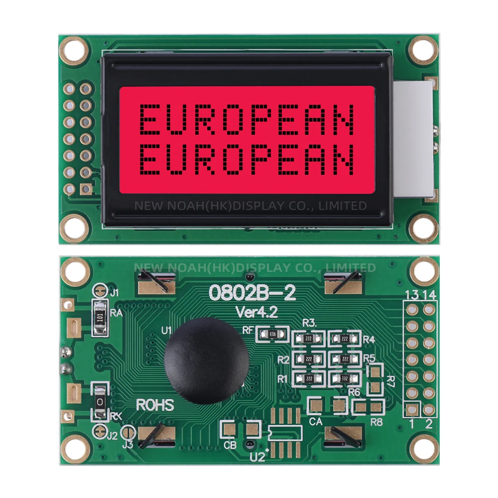 European Red Light Black Letters 0802B-2 Character LCD Display Screen 2X8 8*2 0802 8X2 Ready To Ship LCM Display Module In Stock