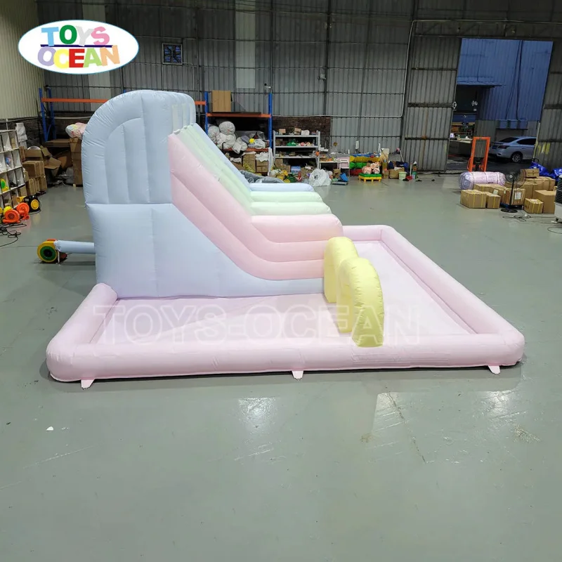Pastel Macaron 3-Lane Inflatable Water Slide with Pool, Kids Bounce Castle for Backyard Party Amusement Park
