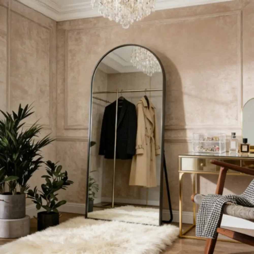 

X 16 Arched Full Length Mirror Floor Mirror With Stand WallMounted, Black