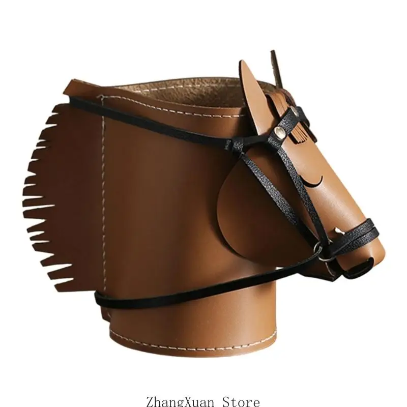 Horse Head Desk Catchall Aufbewahrungsbehälter in Lederoptik mit genähter Verzierung für Büroschreibtisch, Eingangstisch oder – Detail 4