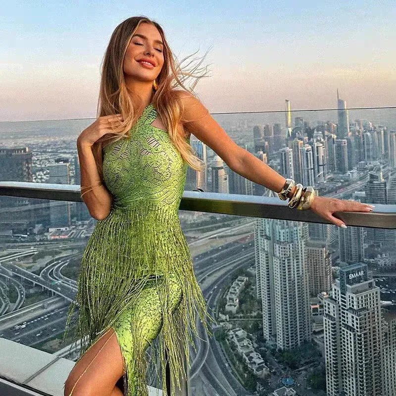 Irregular Black Mesh Sequin Rhinestones Slit Long Dress Bar Stage Performance Sexy Transparent Costume Birthday Party Celebrate