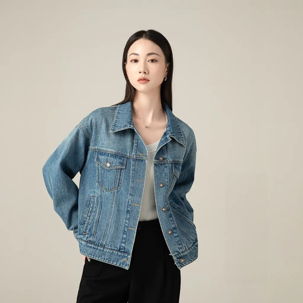 

Xinge Heavy Industry Hot Drilling Slim Fit Denim Jacket "Bago Denim" Comfortable Fashionable Autumn Women's Outerwear