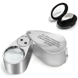 Pocket Illuminated Jewelry Loupe 40x 25mm With LED UV Lights Full Metal Folding Jewelers Eye Loupe For Coins Gems Stamps Watches