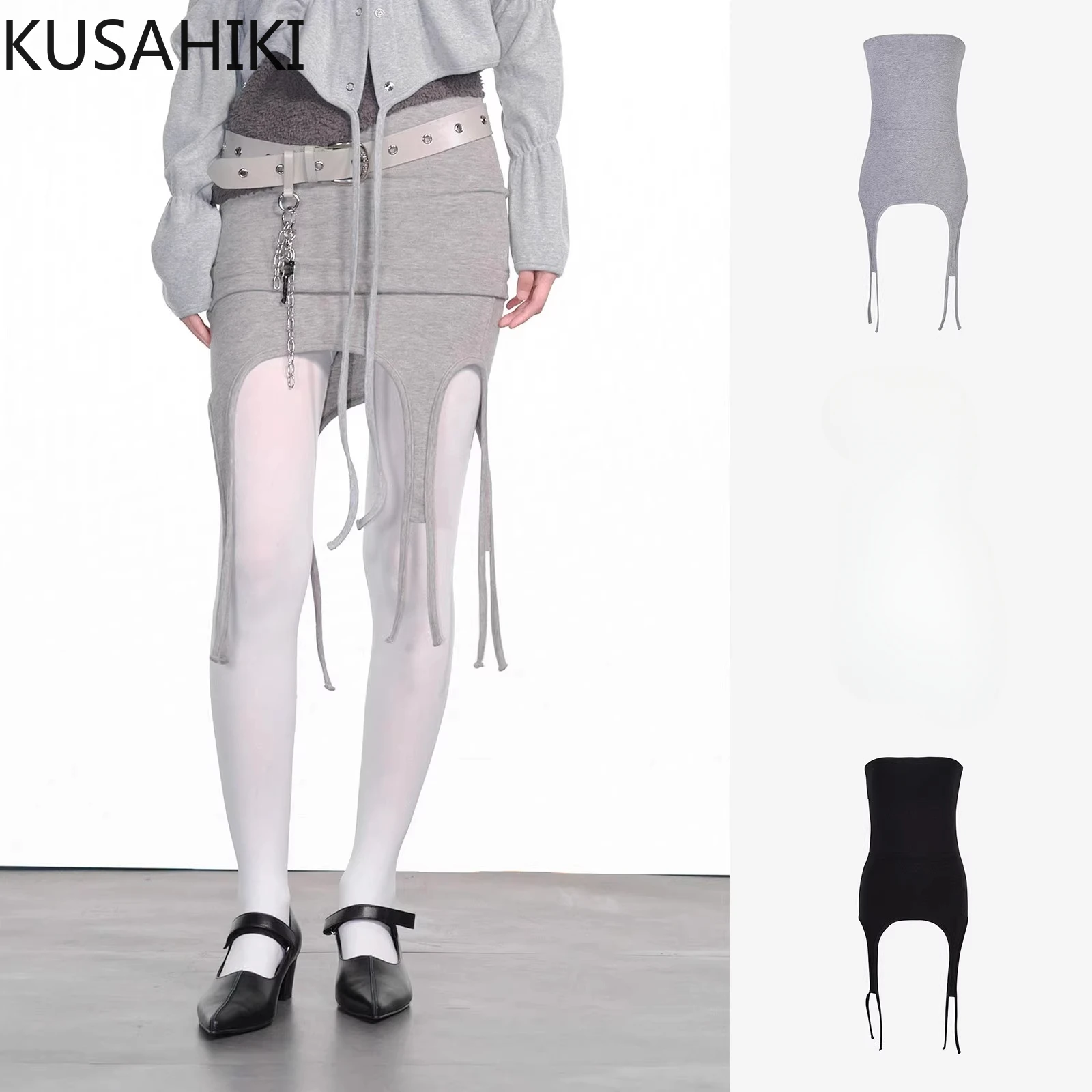 KUSAHIKI Korean Fashion Design Strap Decoration Slim Fit Layered Multi Wear Strapless Skirt Spicy Girl Y2k Style