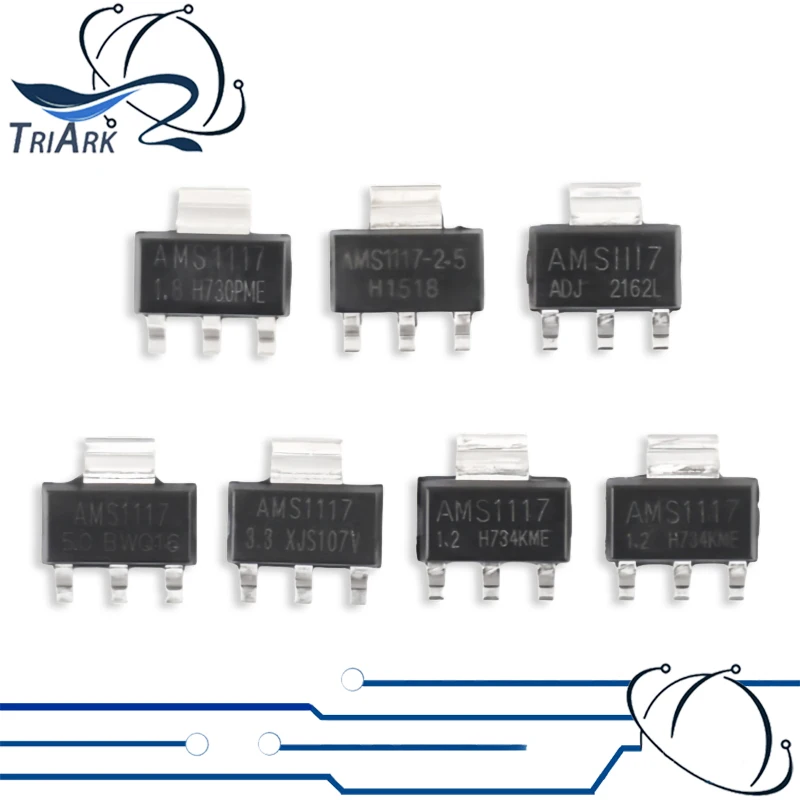 70PCS/Set AMS1117 Voltage Regulator Kit 1.2V/1.5V/1.8V/2.5V/3.3V/5.0V/ADJ 7 Values 1117 Each 10PCS Pack