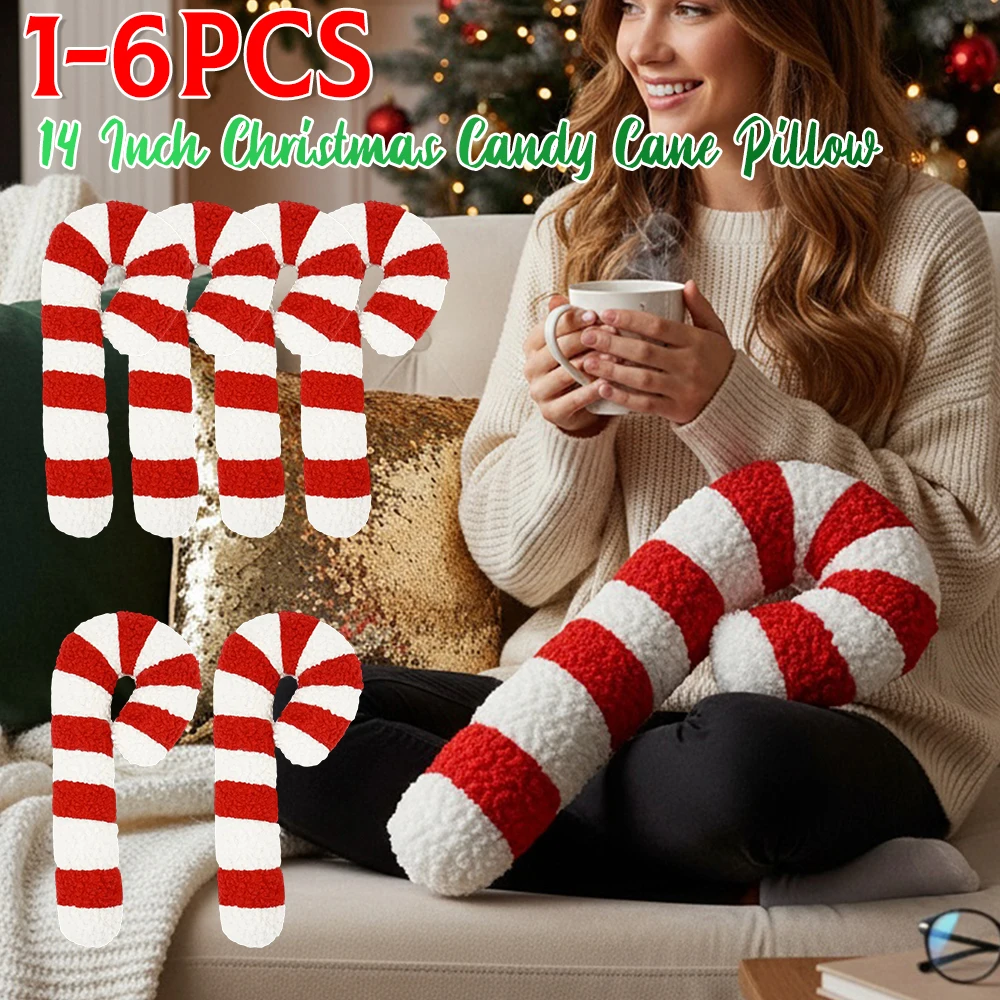1–6 Stück 35,6 cm Weihnachts-Zuckerstangen-Kissen, weiches, flauschiges Lutscher-Wurfkissen, Spirale, Weihnachtskissen, Urlaub, Heimdekoration