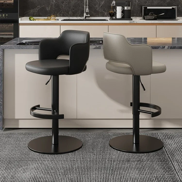 Modern Simple Bar Chair Home Liftable Swivel High Stool Comfortable Soft Bag Bar Chairs Light Luxury Backrest Bar Stools