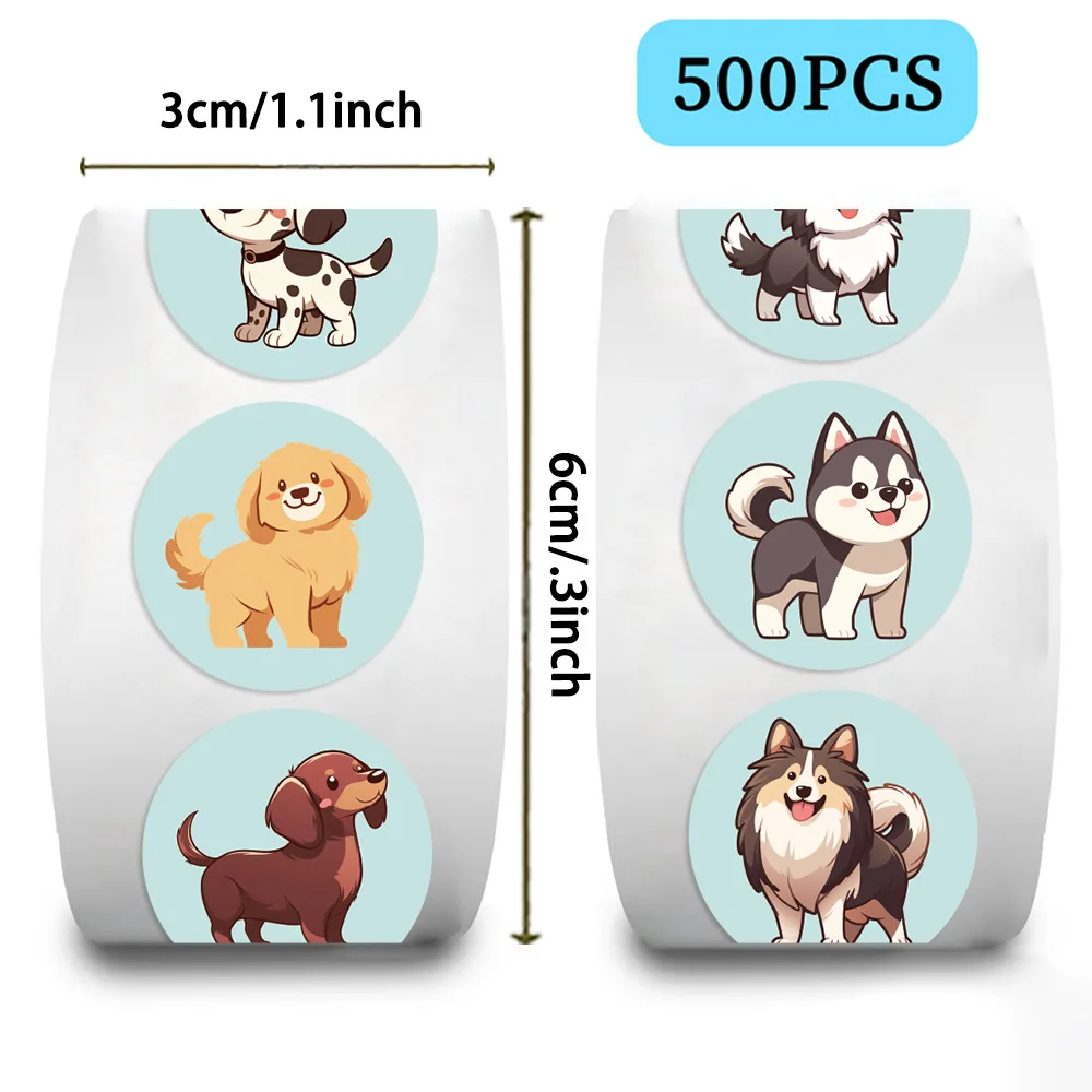 500Pcs/Roll Cute Dog Animals Roll Stickers For Water Bottles Laptop Refrigerator Luggage Phone Cartoon Funny Sticker Kid Toys