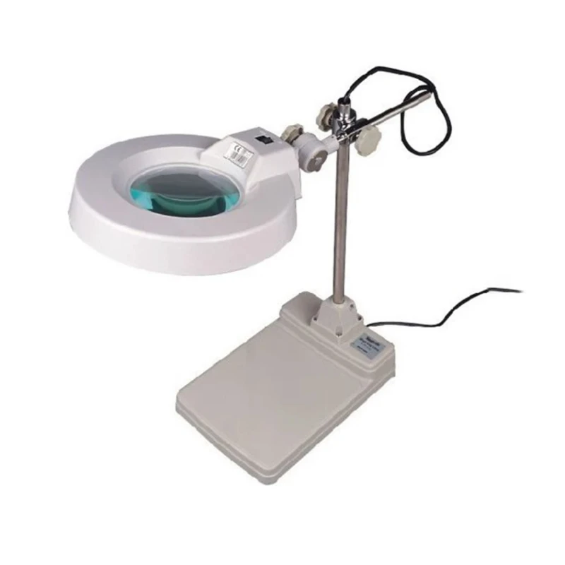 220V 10X Circline Fluorescent Lamp Reading Working Magnifying Glass Desktop Stainless Steel Stand Magnifier with Lights