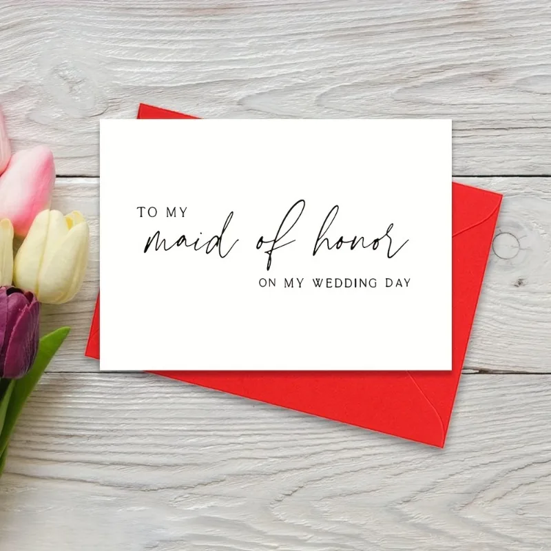 Elegant "For My Bridesmaids" Wedding Card with Red Roses and Green Leaves - Perfect for Engagement, Valentine's Day, Christmas, Halloween and Thank You Cards, Wedding Gifts for Bridesmaids and Good Friends