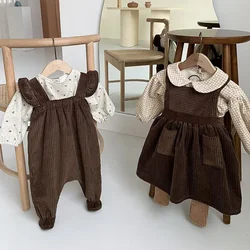 2024 Fashion Newborn Kids Baby Girl Boys Jumpsuit Korean Toddler Bib Pants Bodysuit Overalls Corduroy Outfits Children Clothes