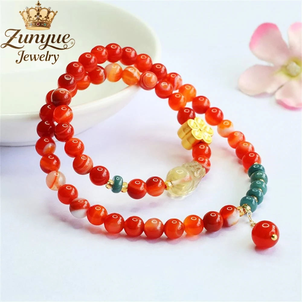 الطبيعية مزدوجة حلقة العقيق الأحمر الأصفر كريستال زهر الخوخ سوار فاخر جودة مجوهرات الأزياء والمجوهرات رائعة أنيقة