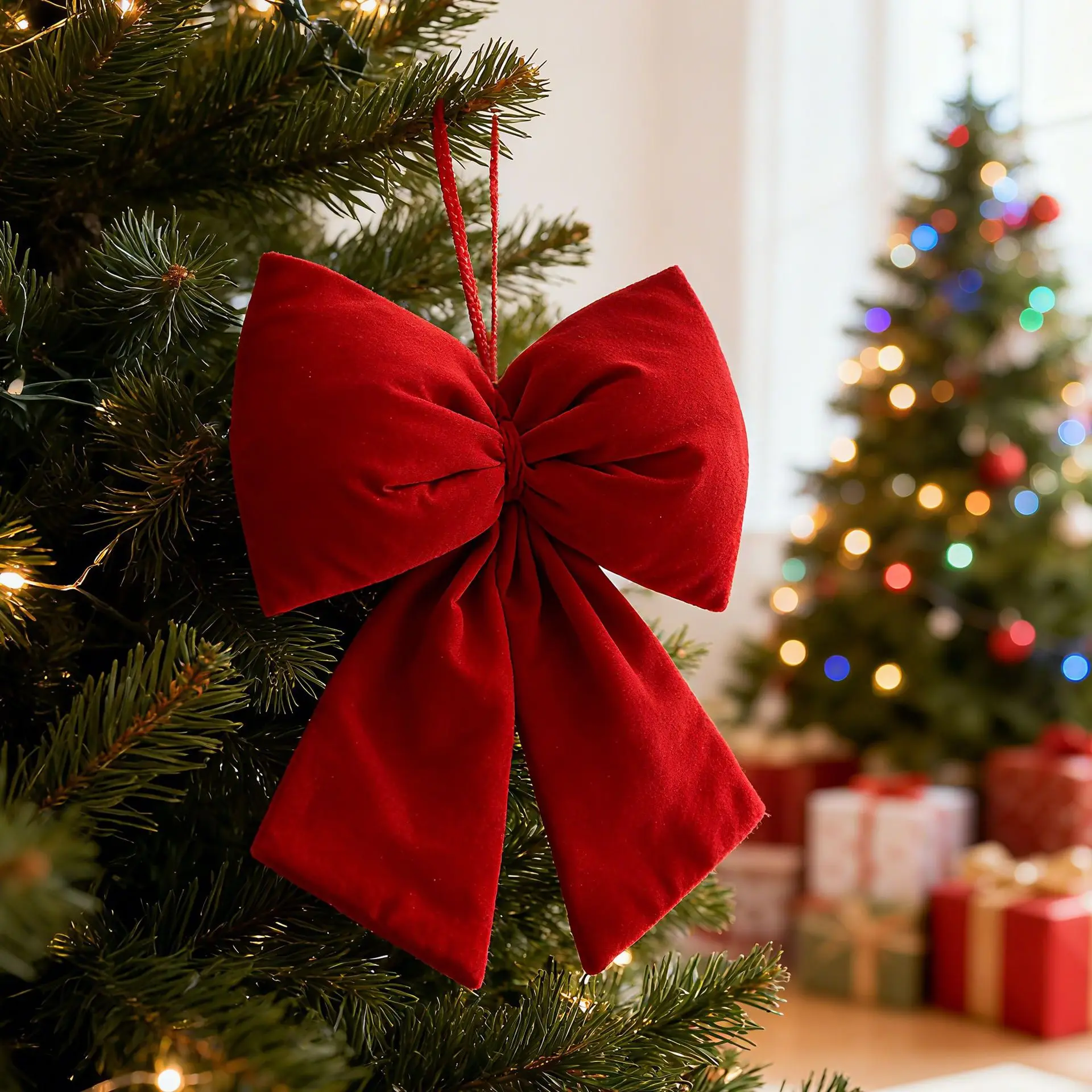 Christmas Bow Charming Velvet Christmas Bow Red Bow Hanging Ornament Elegant For Home Decoration Chair Accent Xmas Tree