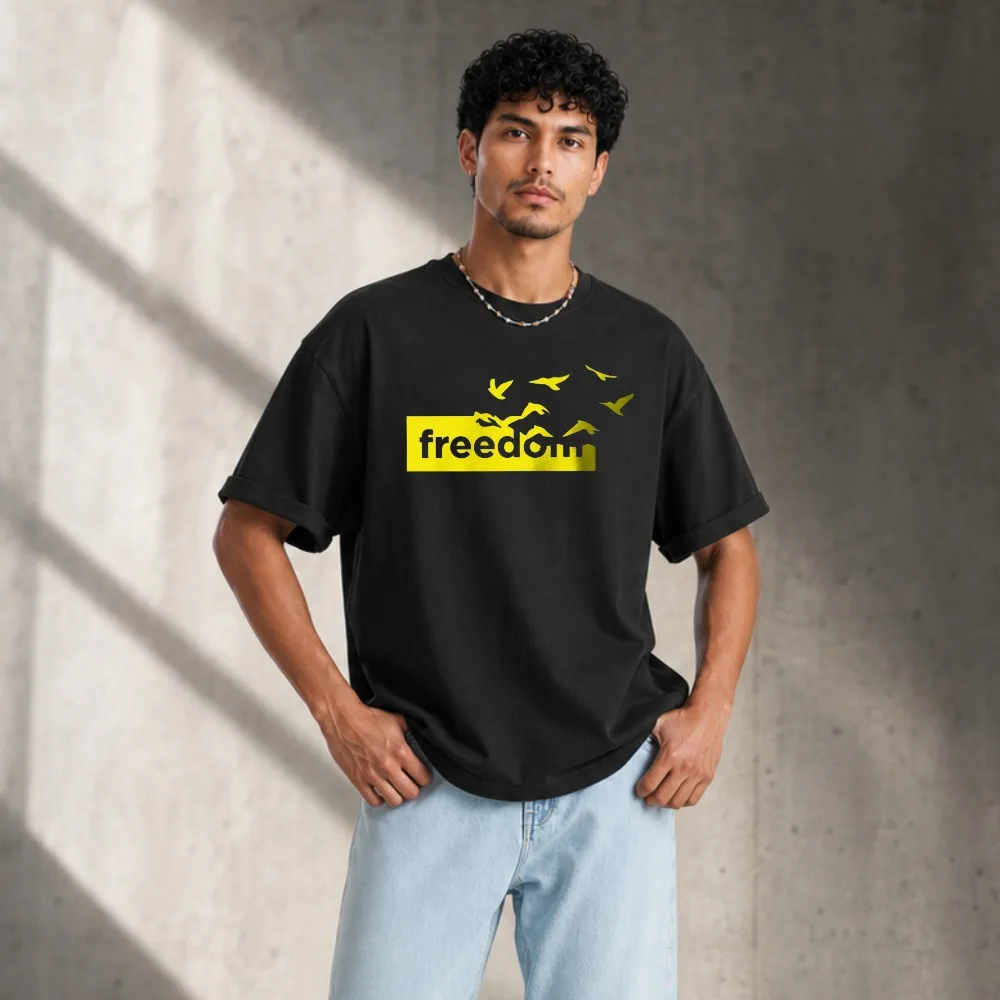 Men's The Freedom Letter Printed T-Shirt Cotton Funny Graphic Tees for Men Women Summer Tops Graphic T Shirts Men Clothing Tops