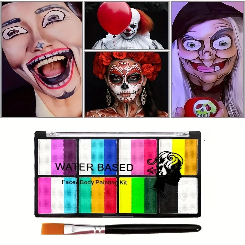 8 Colours Water-Soluble Rainbow Palette Children's Face Body Paint, Halloween Stage Makeup Body Paint Pigments Face Makeup