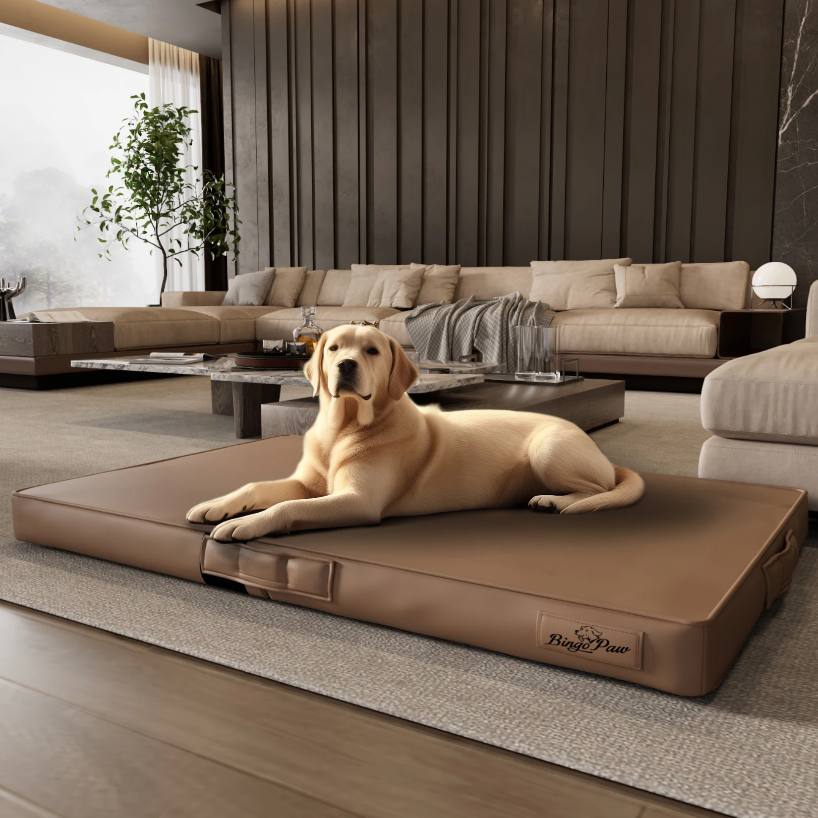 Dog Bed 3D Technology Microfiber Leather Cover Foldable Pet Cushion Leeping Mat Gray And Brown Color Bite Proof